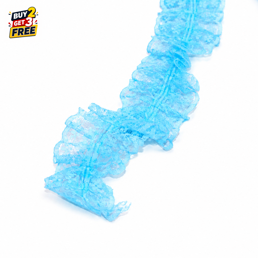 Pleated Organza Ruffled Lace Trim with Metallic Silver Edge Accent – 15 Yards