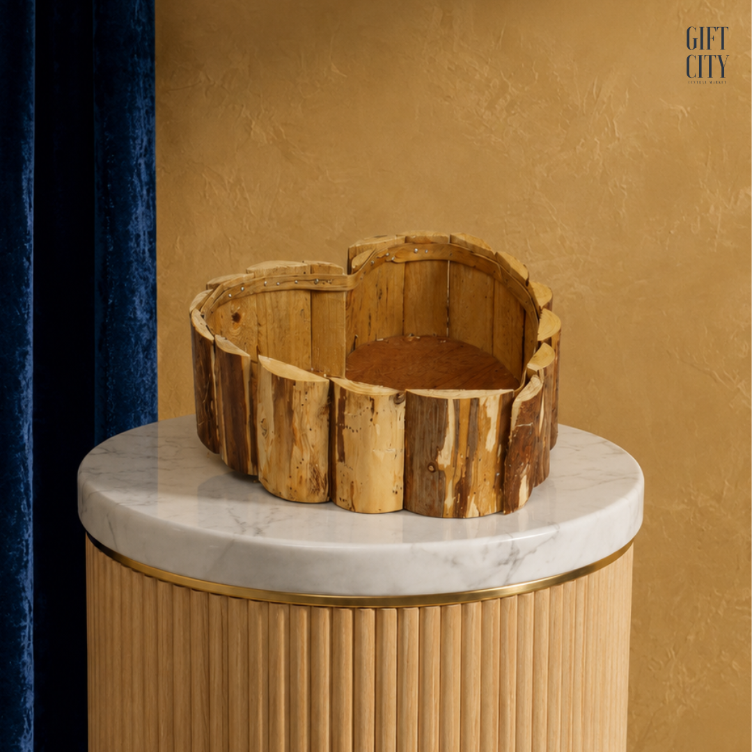 Set of 2 Rustic Heart-Shaped Wooden Planters with Natural Bark