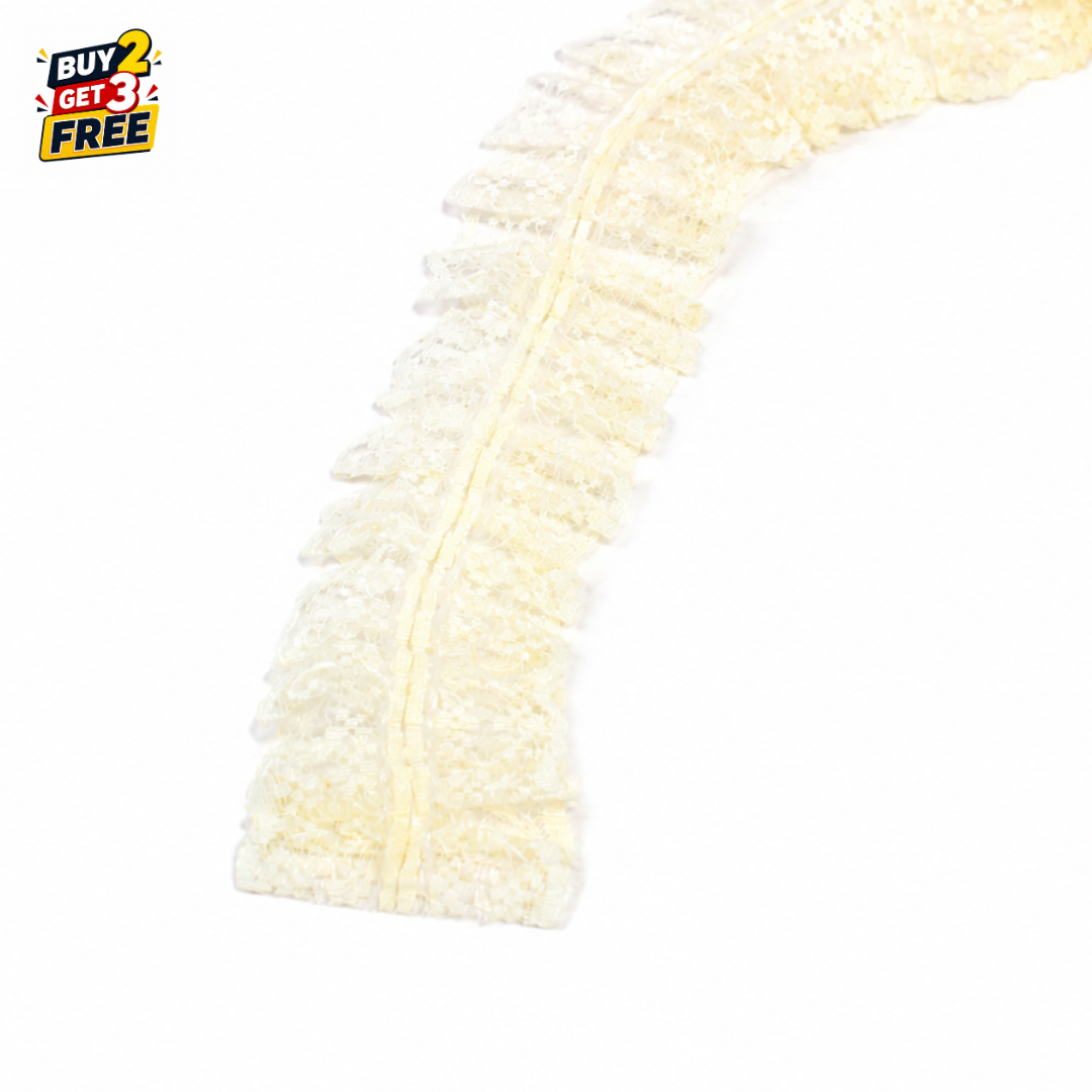 Pleated Organza Ruffled Lace Trim with Metallic Silver Edge Accent – 15 Yards