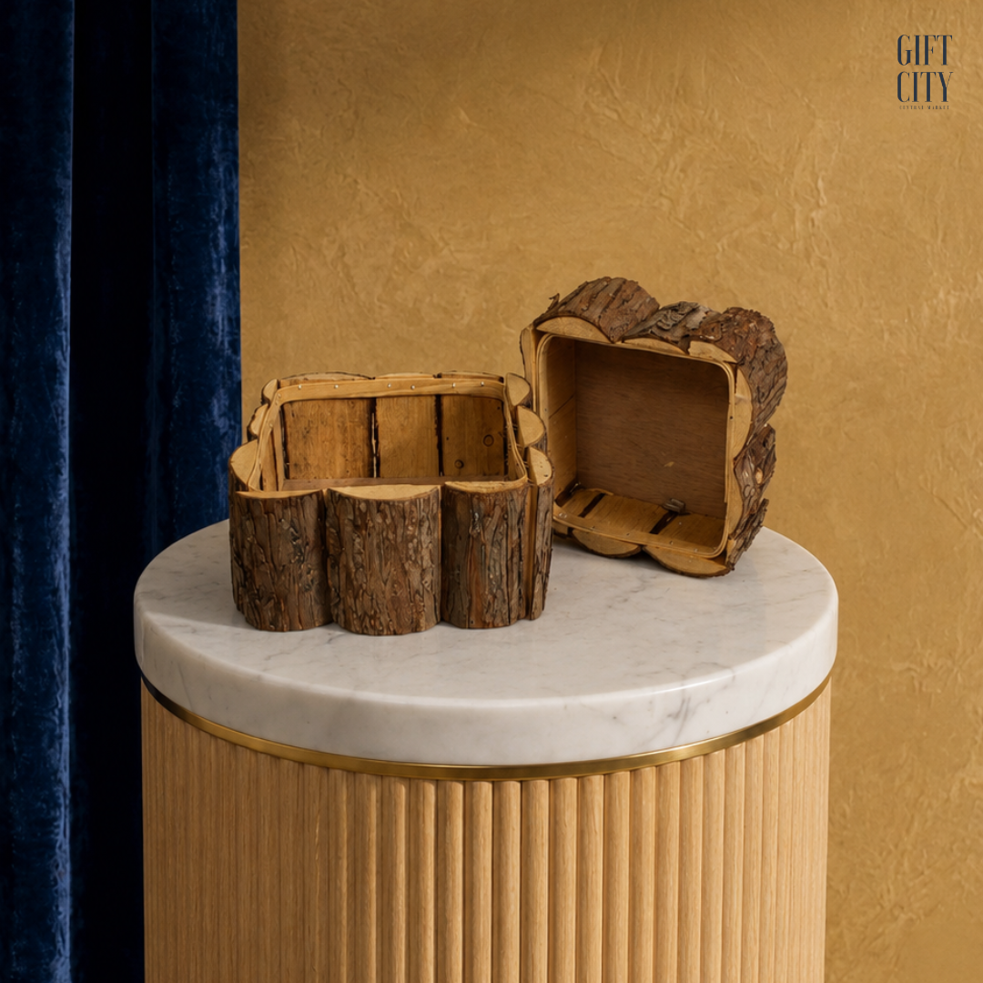 Rustic Tree Bark Wood Planter Baskets | Nesting Square Set of 2