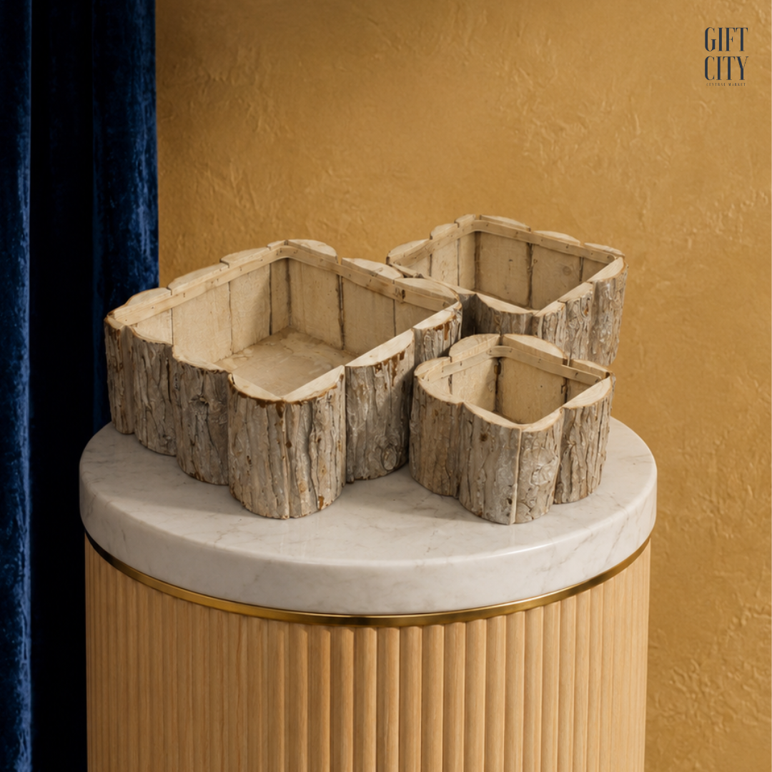 Wooden Tree Bark Succulent Planters | Rustic Floral Arrangement Containers Set of 3