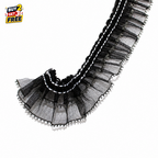 Pleated Organza Ruffled Lace Trim with Metallic Silver Edge Accent – 15 Yard