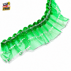 Pleated Organza Ruffled Lace Trim with Metallic Silver Edge Accent – 15 Yard