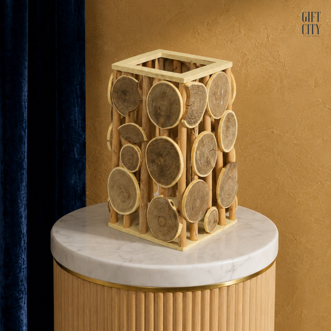 Rustic Pine Wood Log Slice Candle Lantern 14 x 16 x 24.5 cm