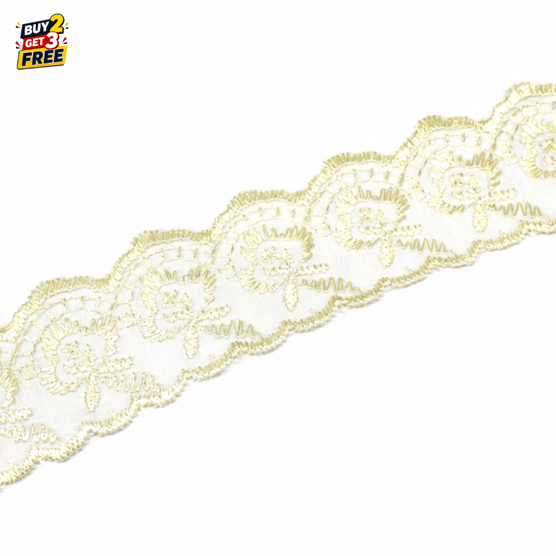 Organza Net Lace Trim 4CM x 10 Yard | Embroidered Flower Design Ribbon