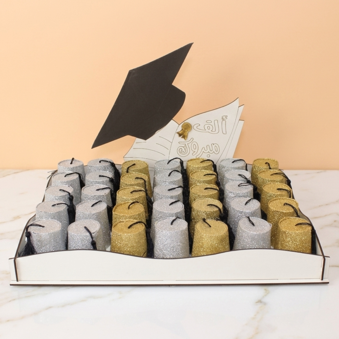 Graduation Tray with 35 Gold & Silver Chocolate Boxes