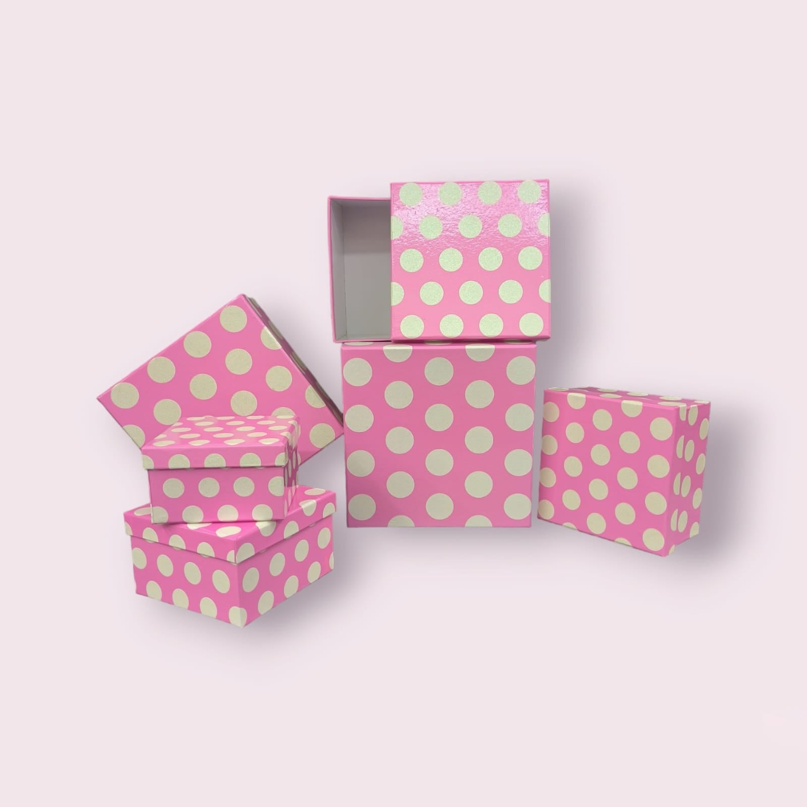 6PC Set Pink Gift Box with Polka DotS | Elegant Gift Packaging PINK