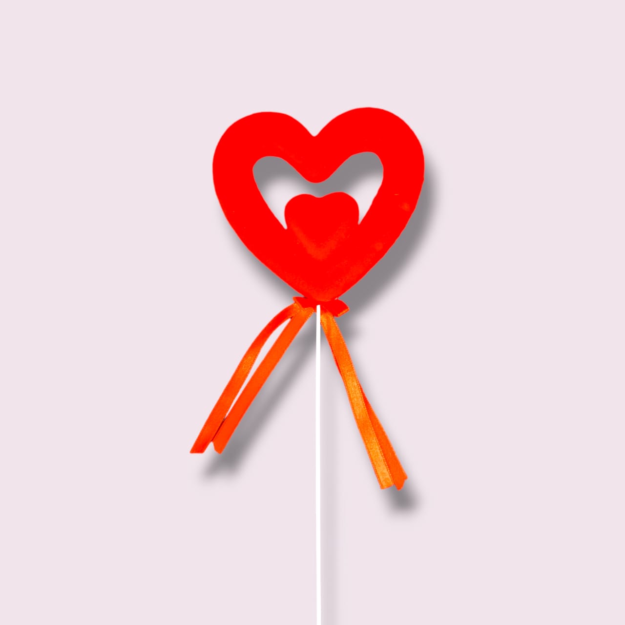 big double heart toppers, red velvet heart toppers, scented double heart-shaped toppers, Valentine's Day cake toppers, double heart stick decorations, red ribbon heart toppers