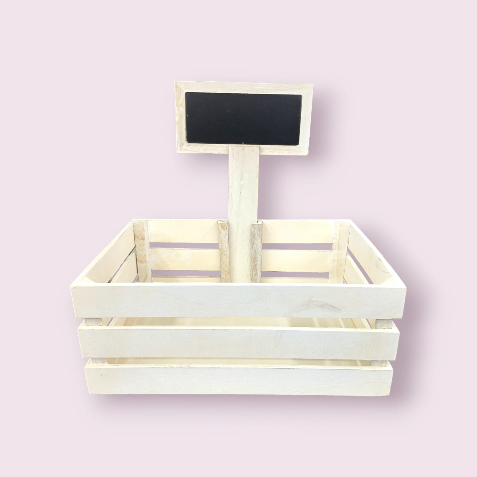 Set of 3 Rustic White Wooden Baskets with Blackboard | Perfect for Farmhouse Decor