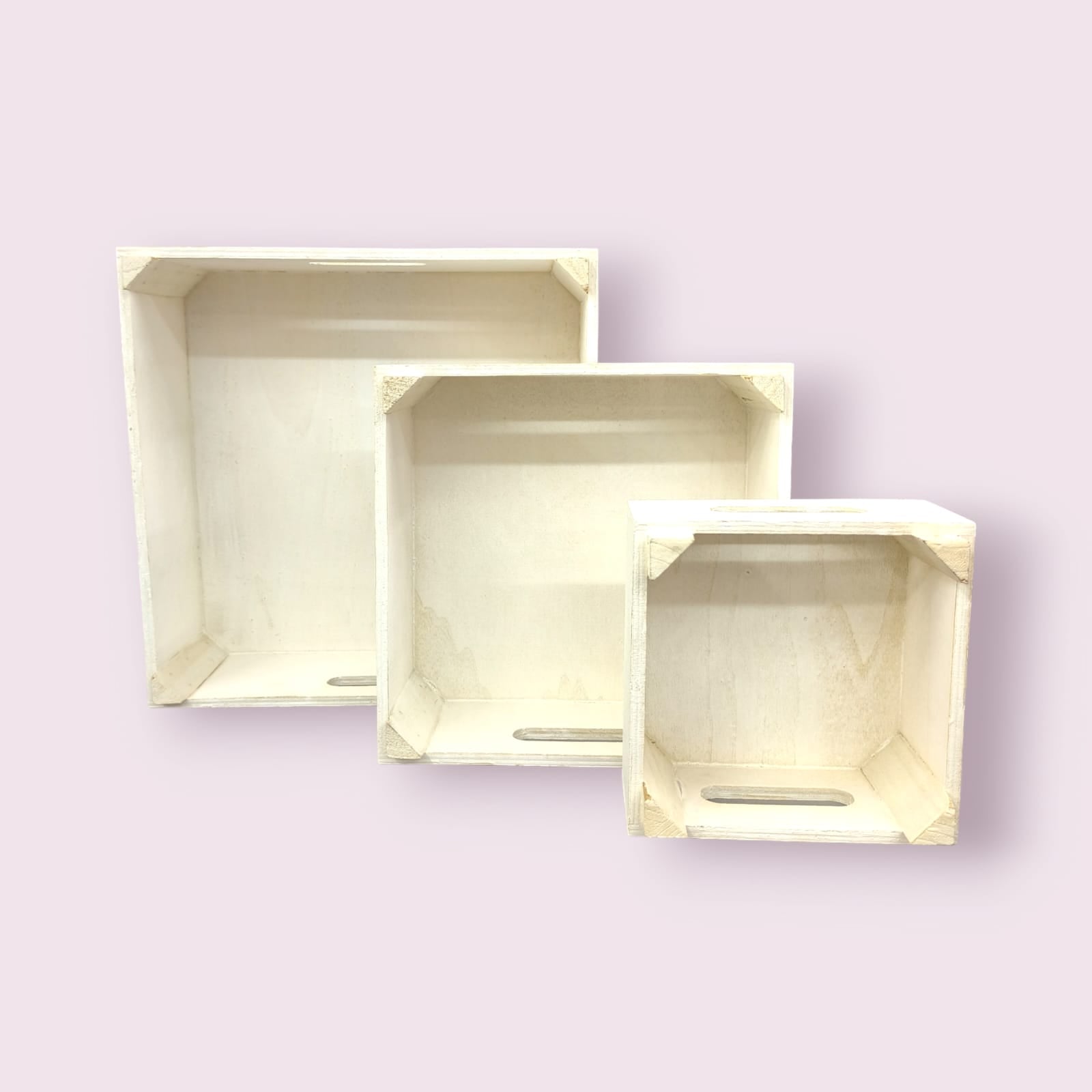 Set of 3 Rustic White Wooden Baskets | Perfect for Farmhouse Decor and Storage