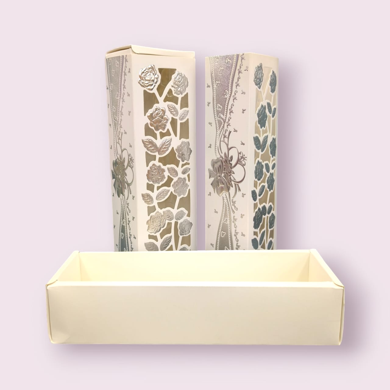Flower Pattern Rectangle Gift Box Silver(12pc) | Elegant Gift Packaging