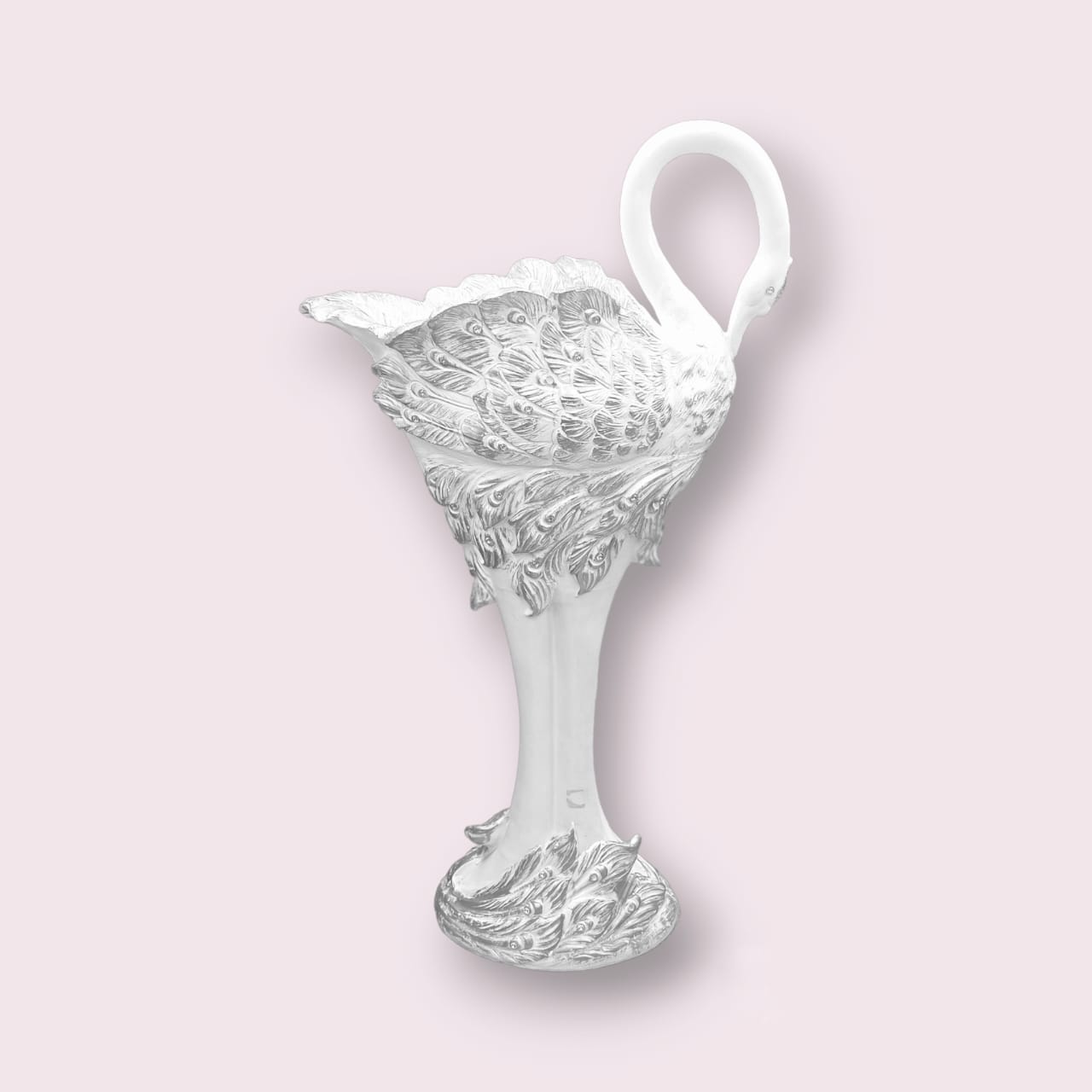 Elegant White Polystone Vase with Swan Design 60x120cm | Majestic Home Decor