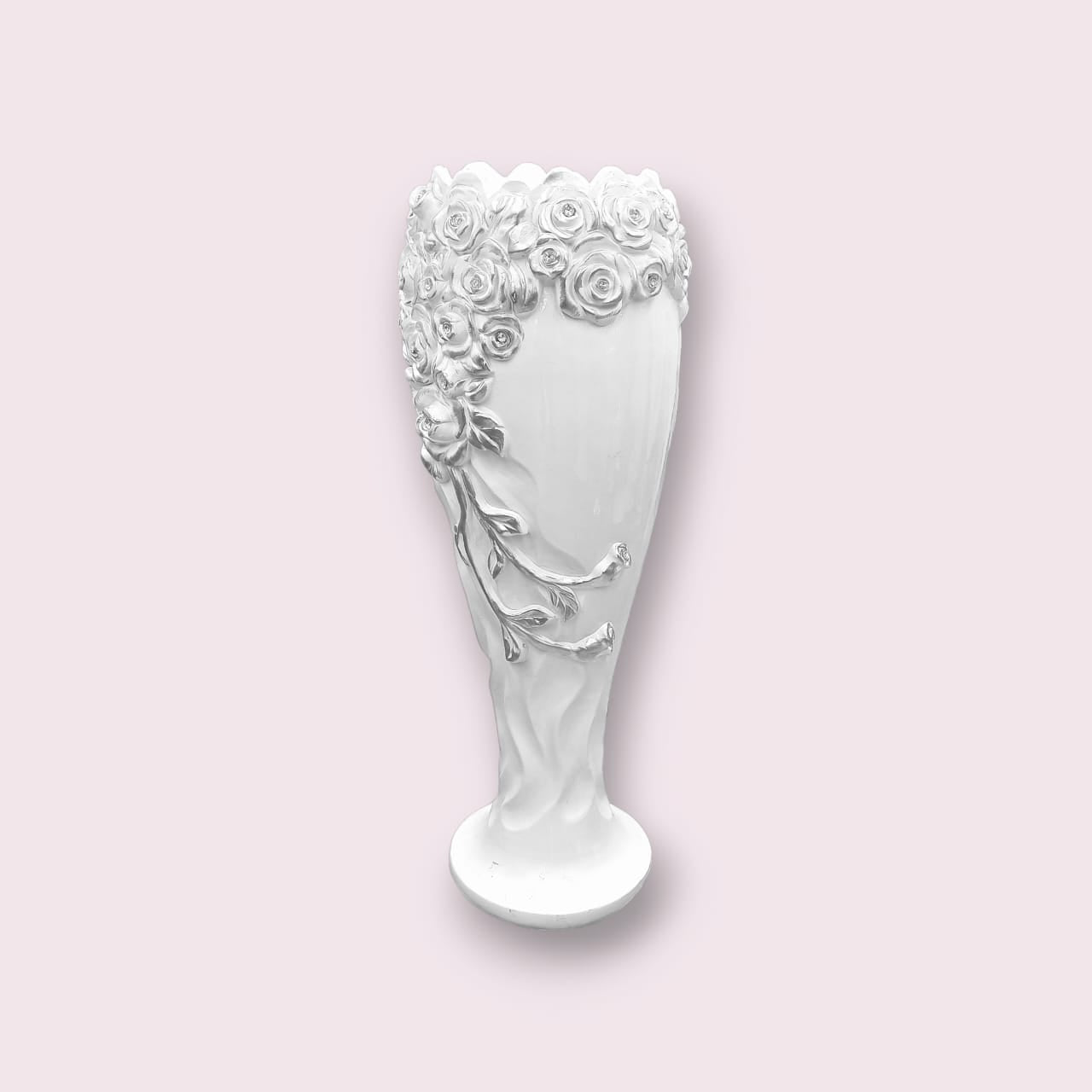 Elegant White Polystone Vase with Rose Flower Design 30x124cm