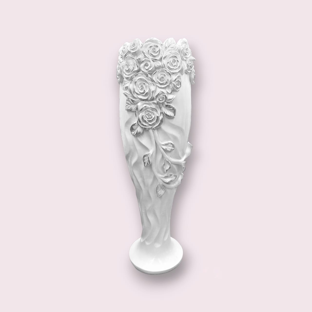Elegant White Polystone Vase with Rose Flower Design 28x105cm