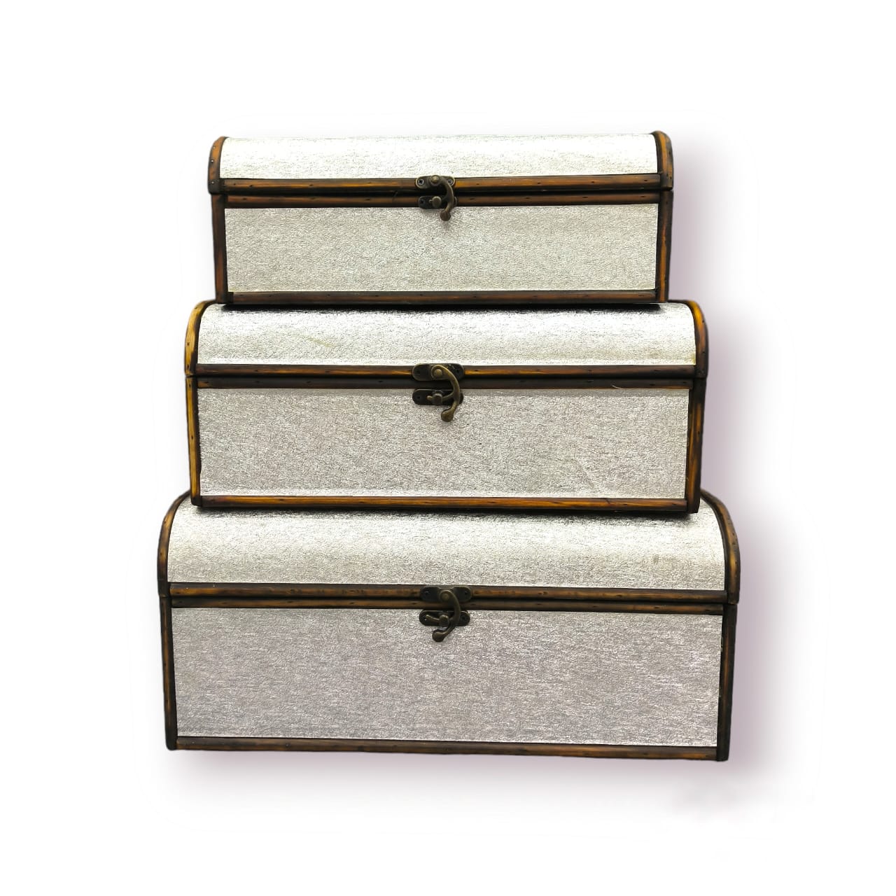 silver wooden treasure chest box, set of 3 wooden boxes, empty wooden chest, decorative storage boxes, silver treasure chest, wooden gift box set