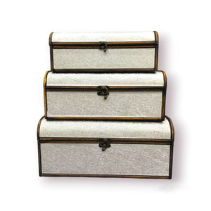 silver wooden treasure chest box, set of 3 wooden boxes, empty wooden chest, decorative storage boxes, silver treasure chest, wooden gift box set