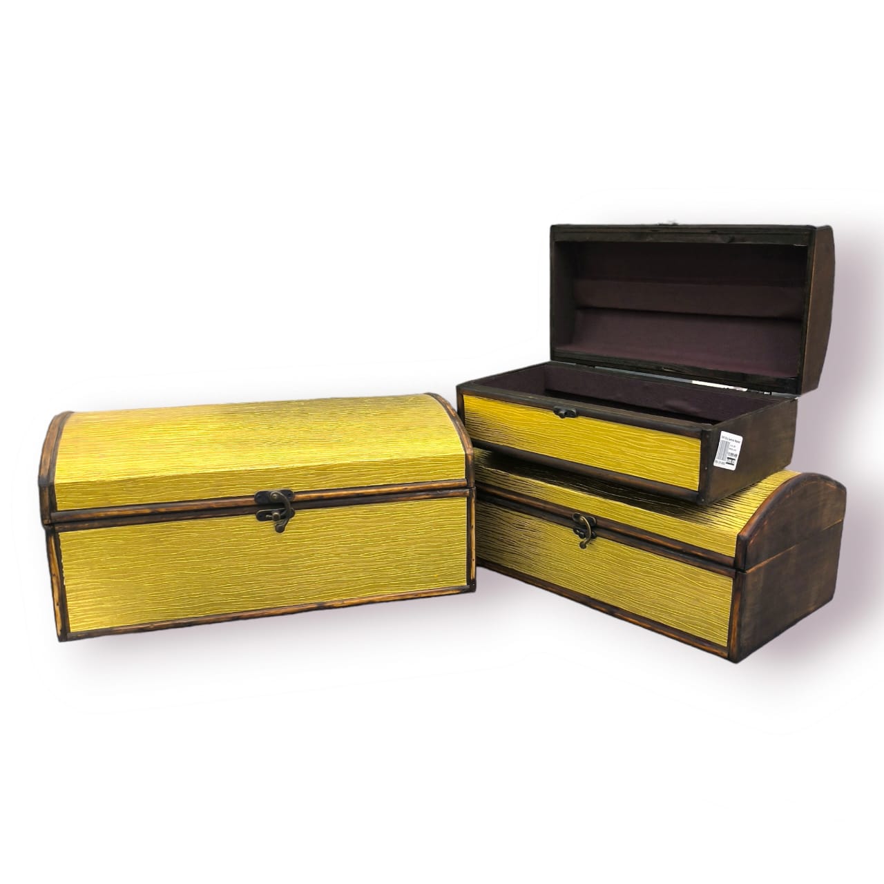 Set of 3 Gold Wooden Treasure Chest Box | Luxurious Storage & Gift Boxes