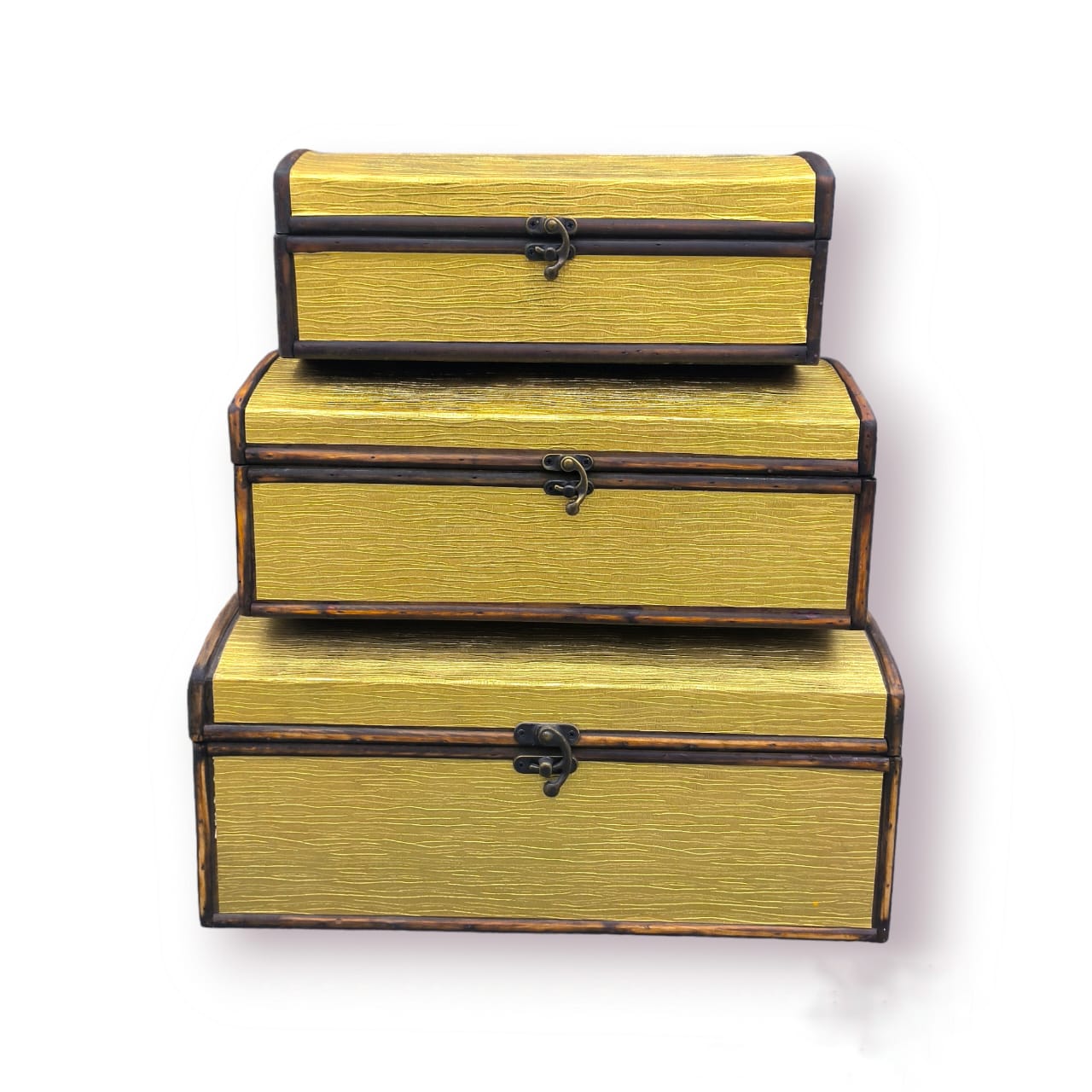 gold wooden treasure chest box, set of 3 wooden boxes, empty wooden chest, decorative storage boxes, gold treasure chest, wooden gift box set