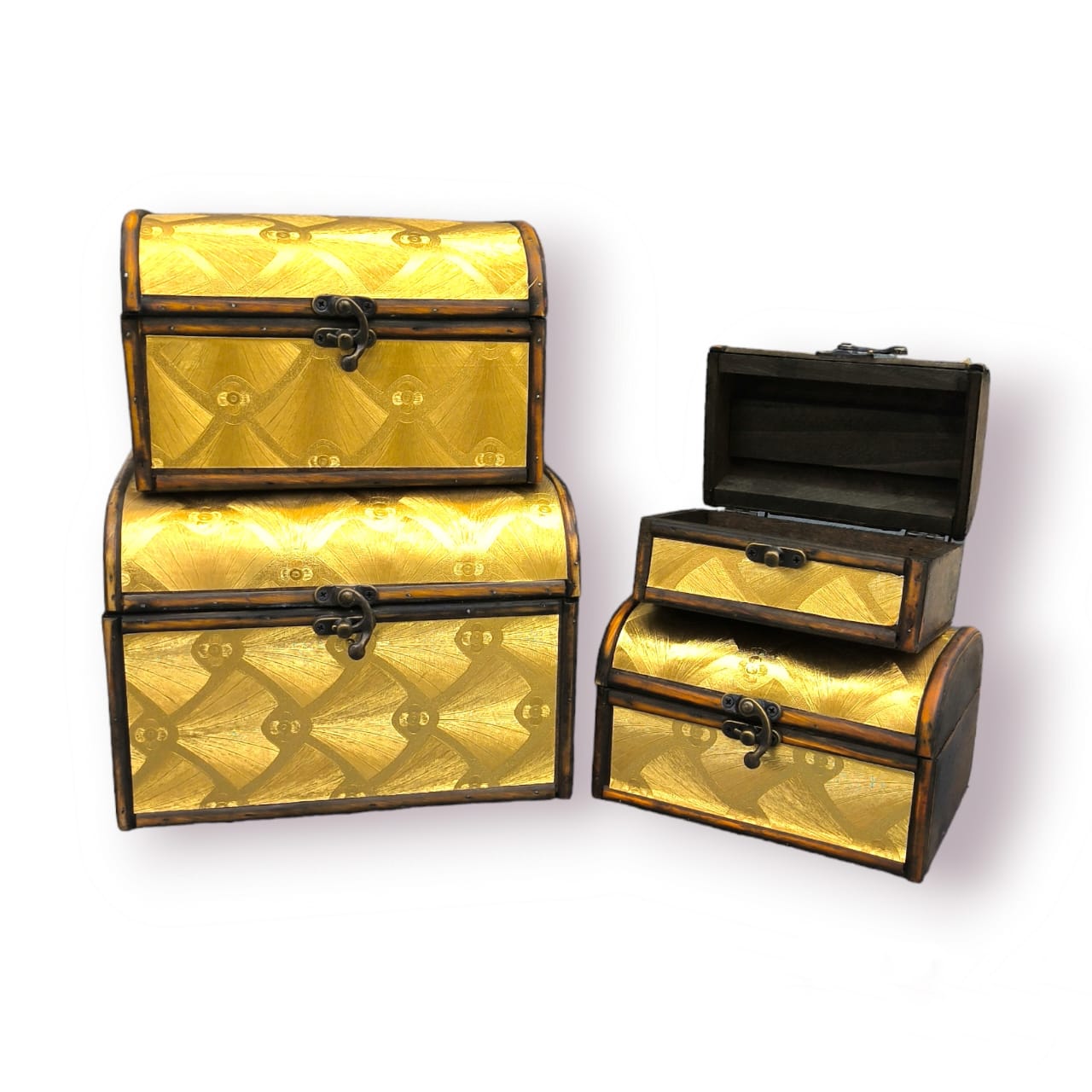Set of 4 Wooden Treasure Chest Box | Decorative Storage & Gift Boxes