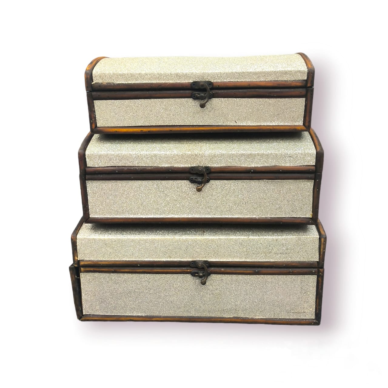 silver wooden treasure chest box, set of 3 wooden boxes, empty wooden chest, decorative storage boxes, silver treasure chest, wooden gift box set