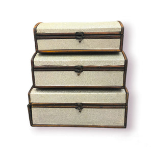 silver wooden treasure chest box, set of 3 wooden boxes, empty wooden chest, decorative storage boxes, silver treasure chest, wooden gift box set