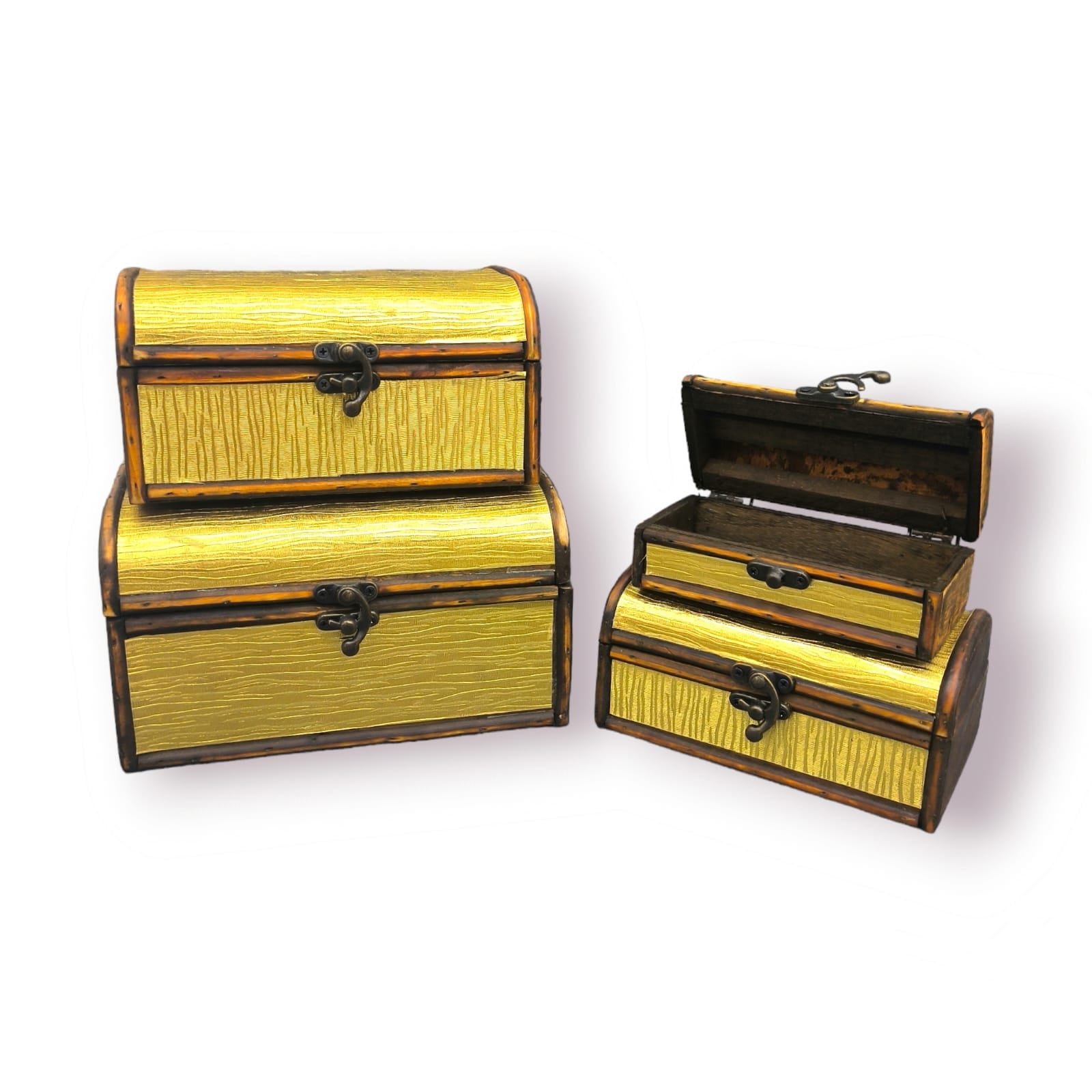 Set of 4 Wooden Treasure Chest Box | Decorative Storage & Gift Boxes