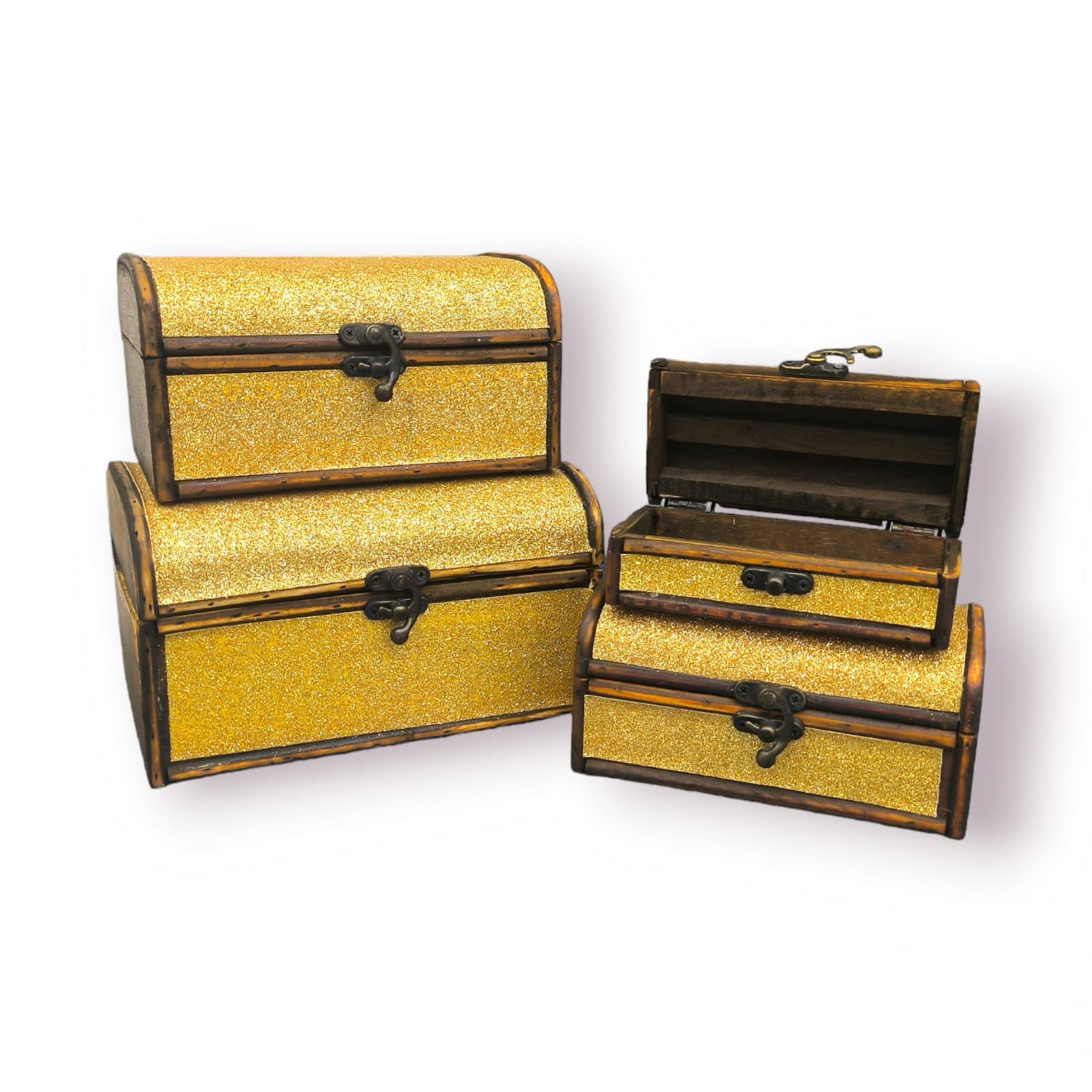 Set of 4 Wooden Treasure Chest Box | Decorative Storage & Gift Boxes