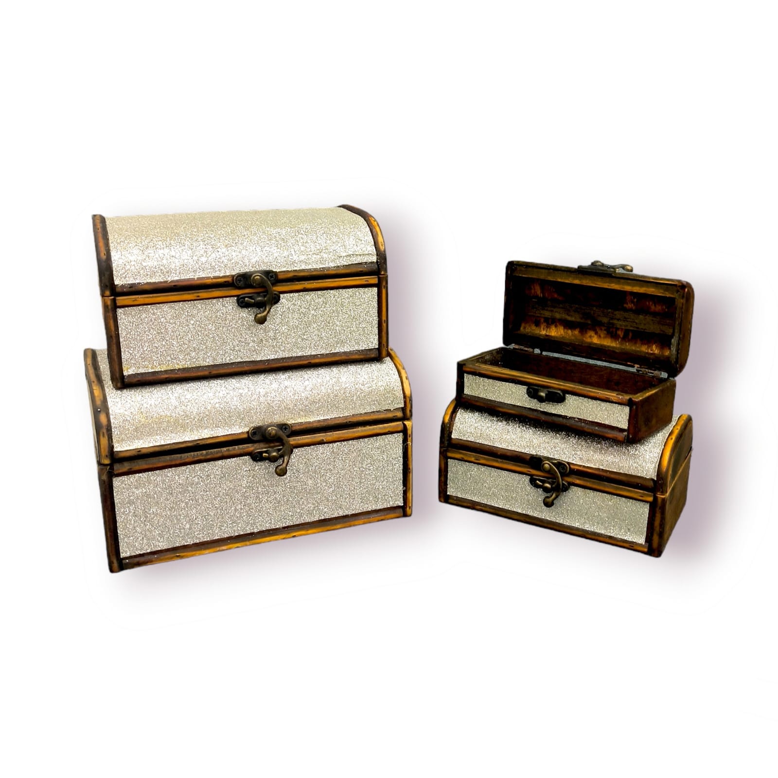 Set of 4 Wooden Treasure Chest Box | Decorative Storage & Gift Boxes