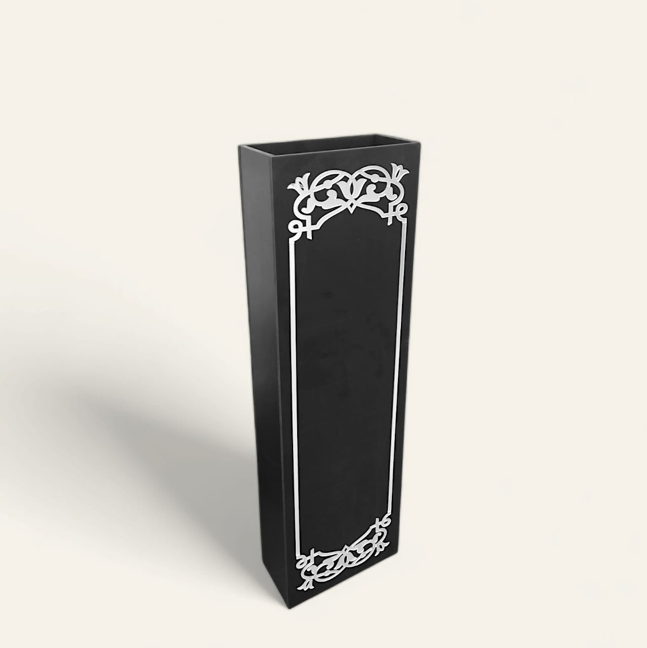 WPC Black Rectangle Box with Silver Acrylic Frame for Flower Arrangements & Event Decor | 80x24x10.5cm