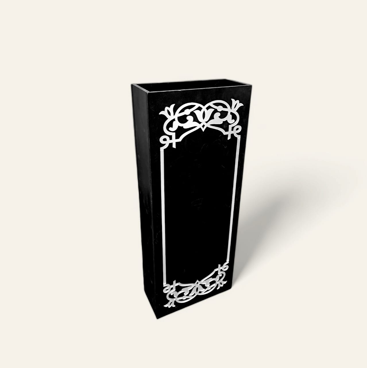 WPC Black Rectangle Box with Silver Acrylic Frame for Flower Arrangements & Event Decor | 60x24x10.5cm