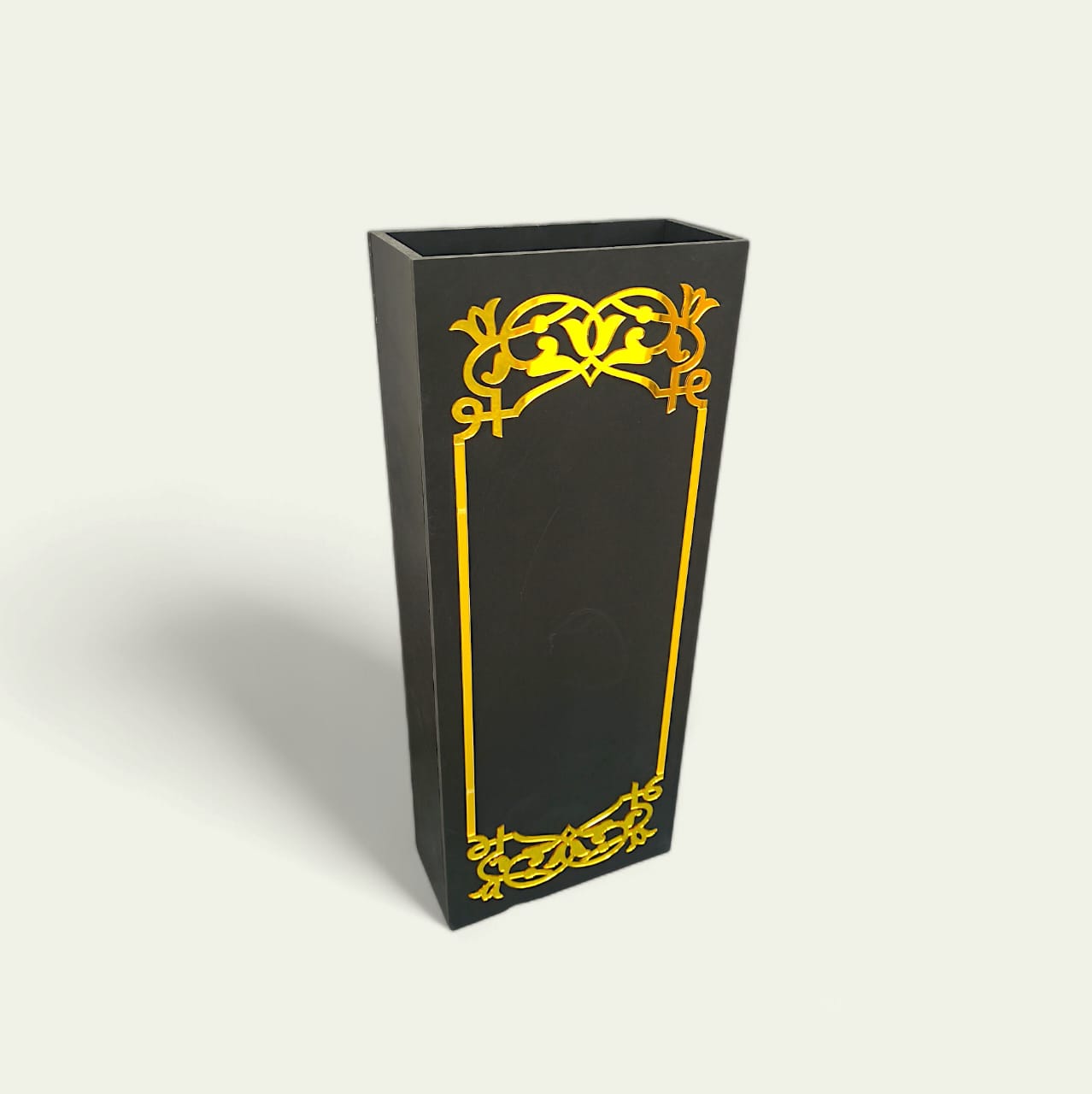 WPC Black Rectangle Box with Gold Acrylic Frame for Flower Arrangements & Event Decor | 60x24x10.5cm