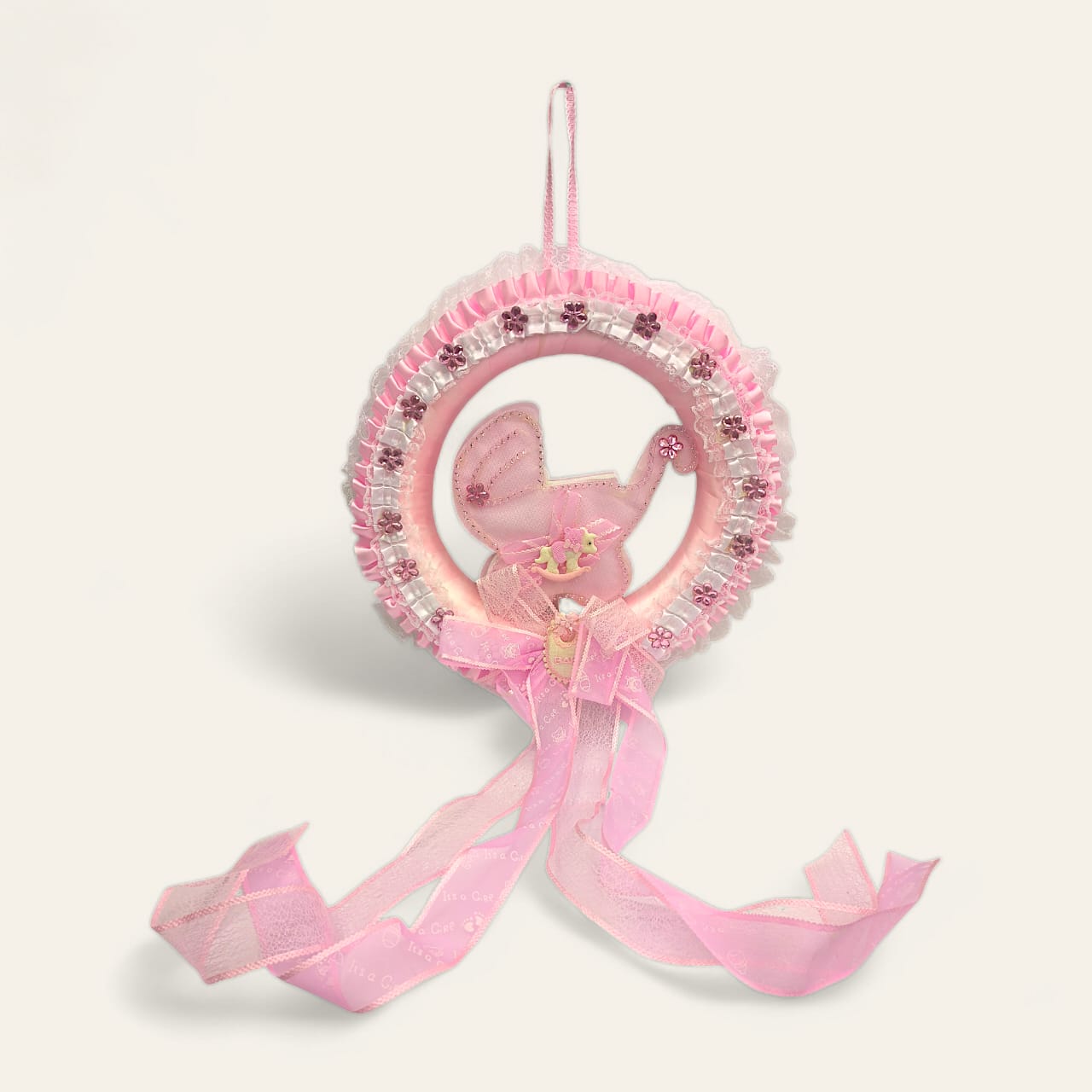 Baby Decor Hanging Foam Board 35 cm with "It's a Girl" Printed Organza Ribbons | Baby Shower Decor