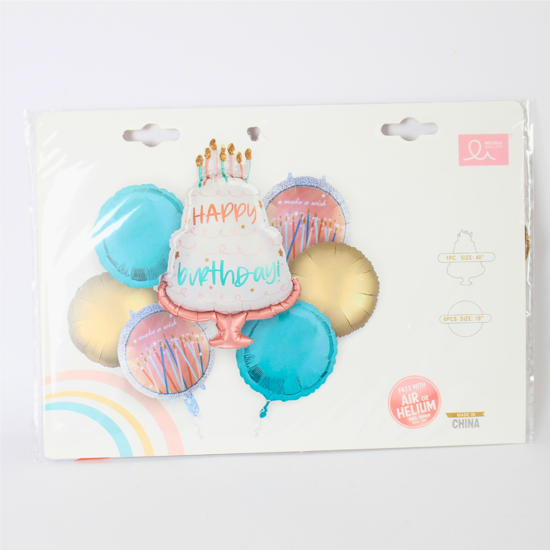 7-Pc Cake Foil Balloon Set | Happy Birthday Cake Party Decoration