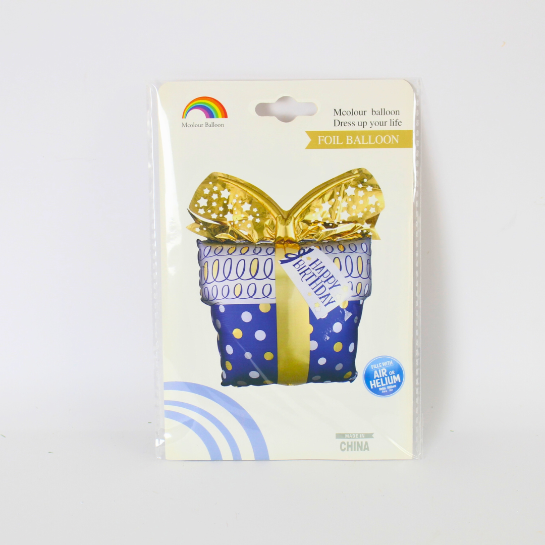 Happy Birthday Multicolor Gift Bow Box Foil Balloon – 18in Party Decoration