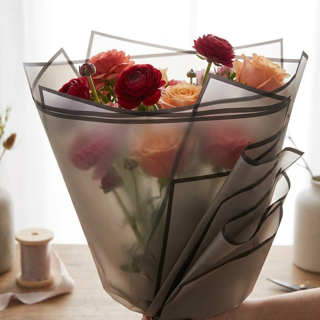 Transparent Wrapping Paper with Color Border 20pcs/Pack | Bouquet Wrap