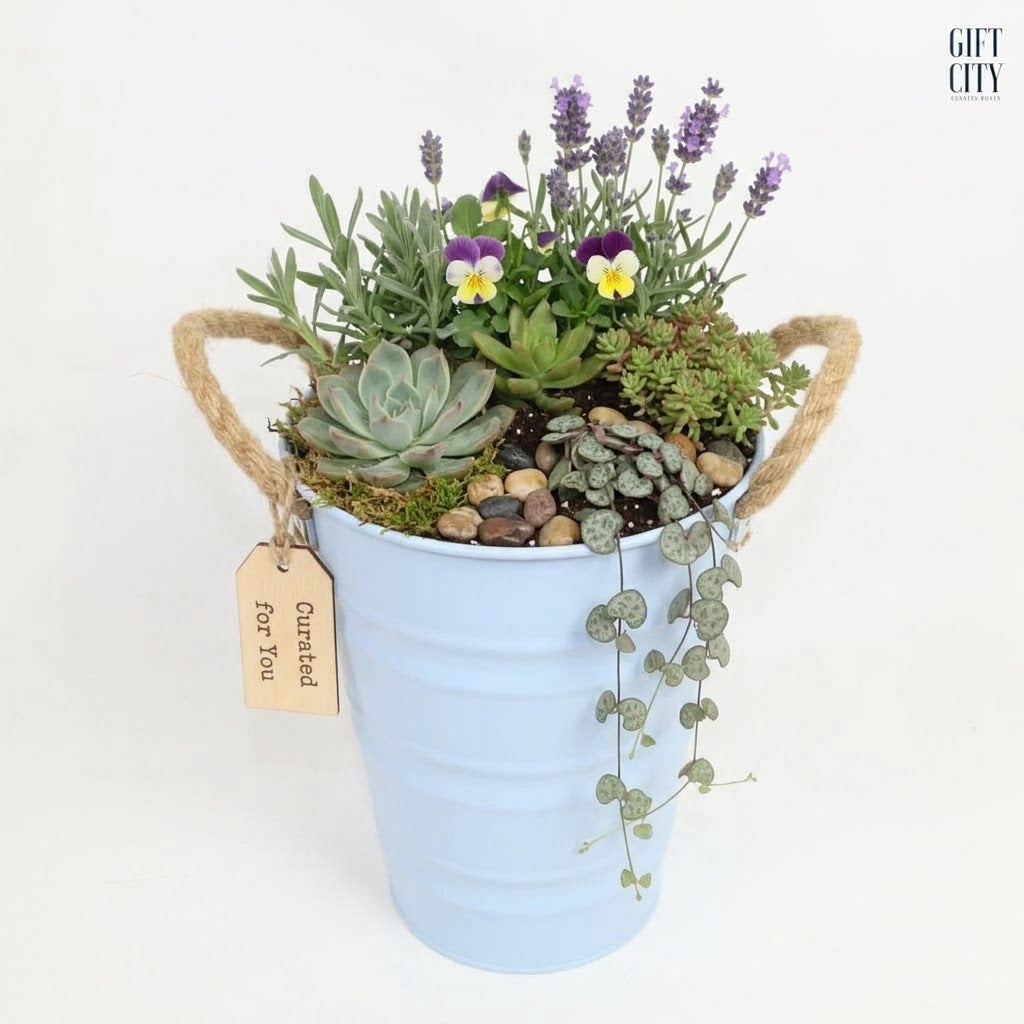 Metal Planter Bucket with Rope Handles | Decorative Plant Pot
