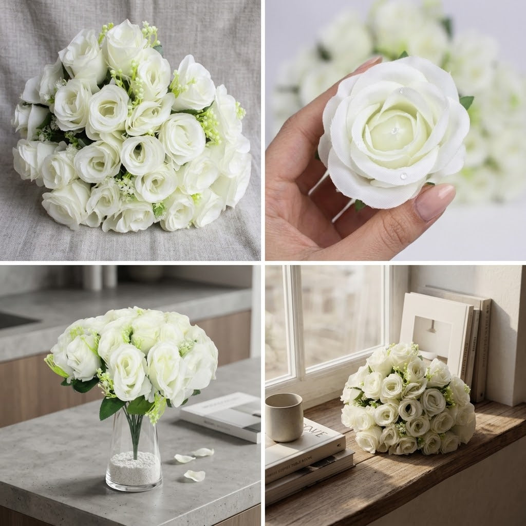 Artificial Silk Rose Bouquet with Green Accents | Realistic Flowers
