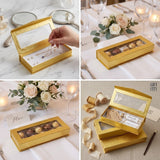 Gold Gift Box with Window 21.5x9x3cm | Magnetic Jewelry & Favor Box
