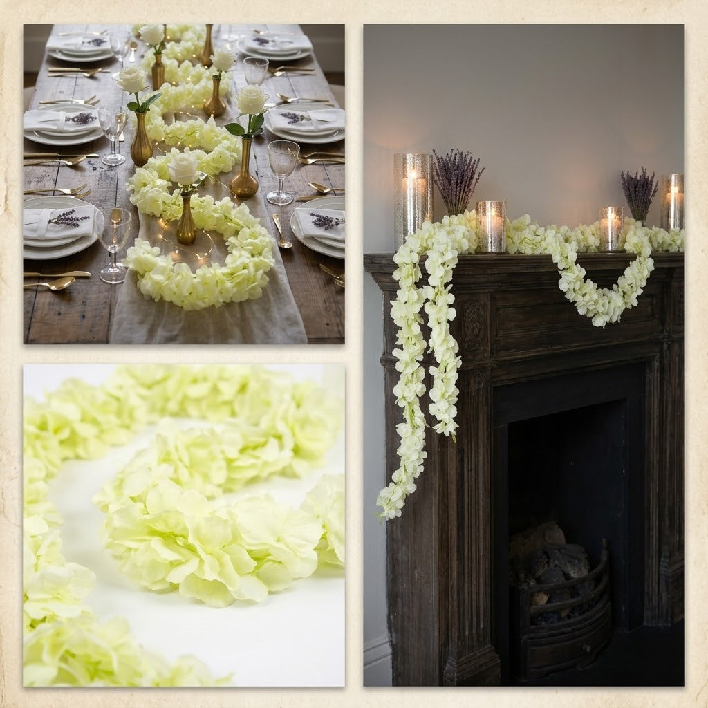 Artificial Floral Garland Vine | Light Yellow & Cream Flowers