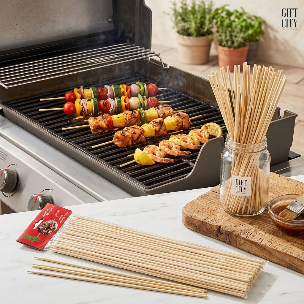 Bamboo BBQ Skewers 40cm | Natural Wooden Grilling Sticks – 45 Pc
