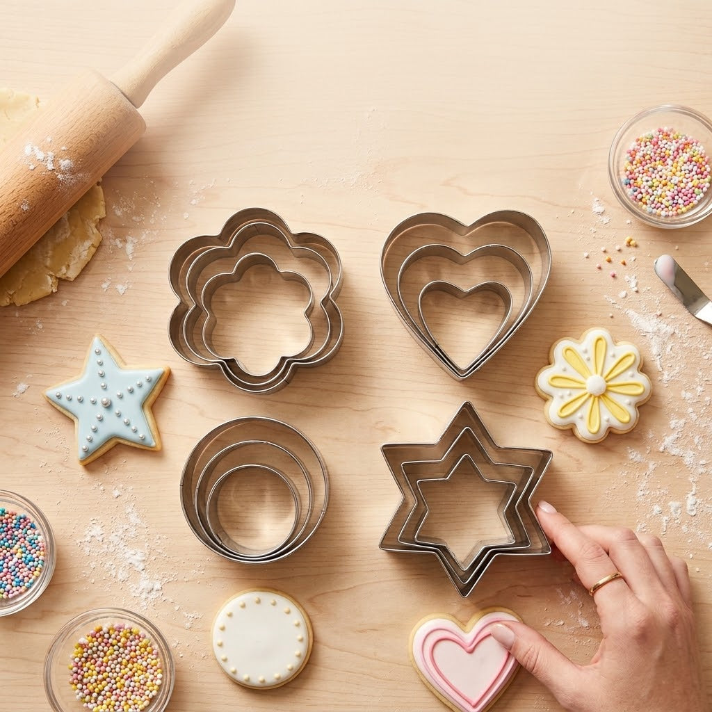 12pcs Cookie Cutter Set - Stars, Flowers, Round, and Heart Shapes | Stainless Steel
