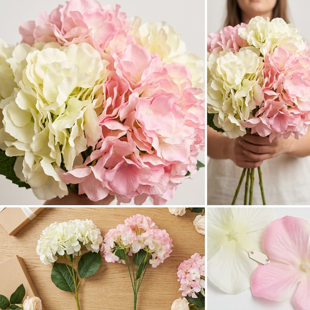 Artificial Hydrangea Flower Bunch 5 Pc | Realistic Decorative Stems