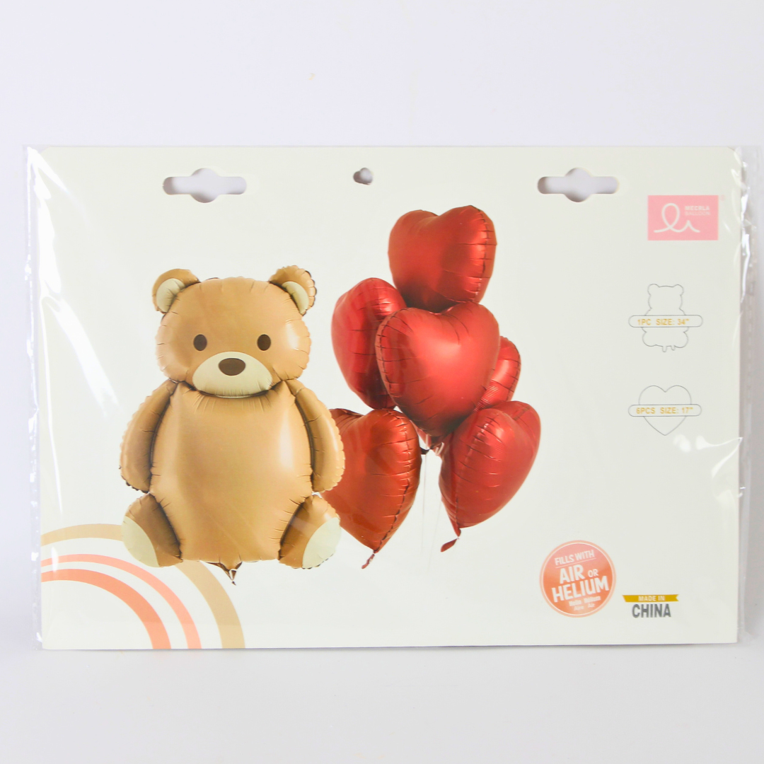 Valentine's Day Teddy Bear & Heart Balloon Bouquet | Romantic Foil Balloon Set