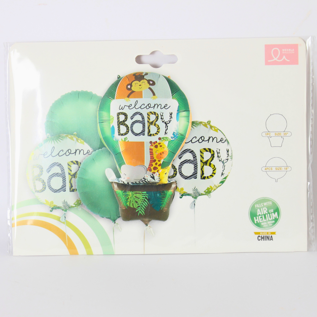 Jungle Animals Welcome Baby Foil Balloon Bouquet | Baby Shower Décor