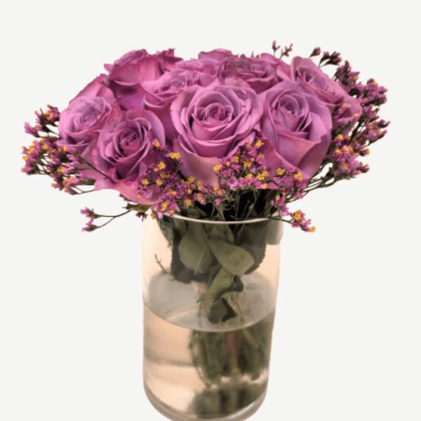 purple roses cylinder vase