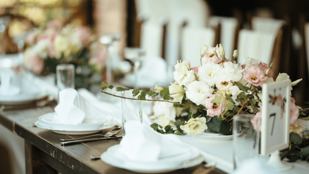 Table centerpieces on a wedding table