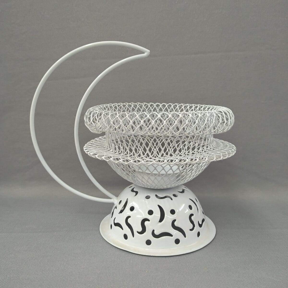 Elegant White Metal Basket Two-Tier White Metal Holder White Metal Basket with Moon Handle