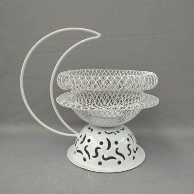 Elegant White Metal Basket Two-Tier White Metal Holder White Metal Basket with Moon Handle