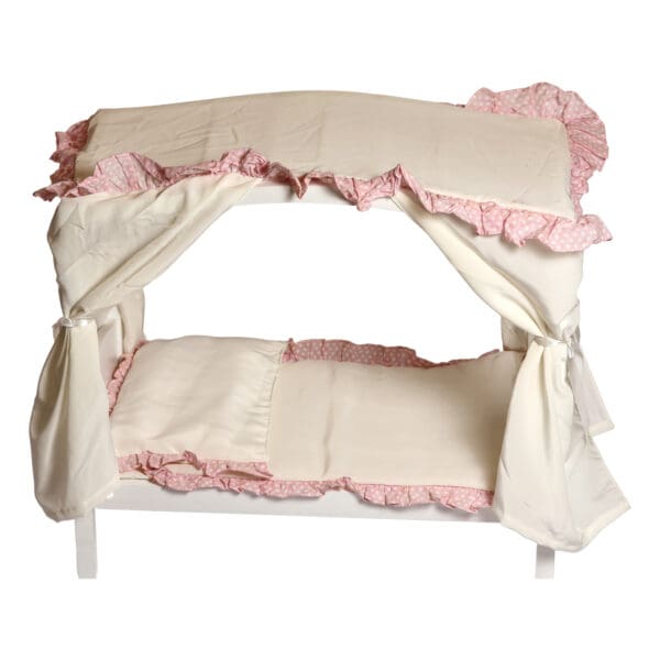 Baby Shower Canopy Display Stand in cream with pink ruffles Elegant party canopy decoration stand Cream and pink baby shower decor stand Whimsical canopy display for baby showers Charming baby shower canopy centerpiece