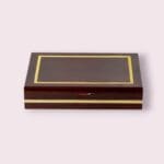 Luxury Wooden Perfume Gift Box with gold trim Elegant mahogany finish perfume gift box Premium quality wooden perfume box with gold trim Secure closure wooden perfume gift box High-end perfume presentation box with gold accents